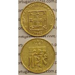 Macau 20 Avos 1982 Latão Níquel , Macao Portuguese Colony 20 avos 1982, (MBC+/Bela) Ex-Colónia Macau, World Coins Macao KM 21