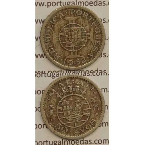 Macau 50 Avos 1952 Cuproníquel , Macao Portuguese Colony 50 avos 1952, (MBC), Ex-Colónia Macau, World Coins Macao KM 3
