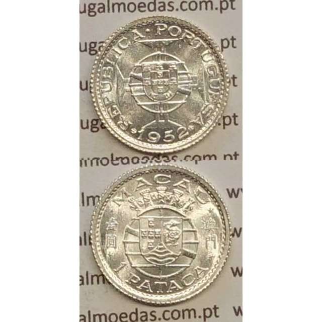 Macau 1 Pataca 1952 Prata , Macao Portuguese Colony 1 Pataca 1952, (Soberba), Ex-Colónia Macau, World Coins Macao KM 4