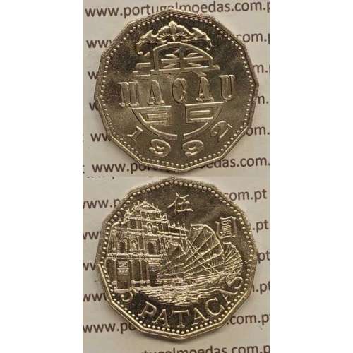 Macau 5 Patacas 1992 Cuproníquel, Macao Portuguese Colony 5 Patacas 1992, (Soberba), Ex-Colónia Macau, World Coins Macao KM56