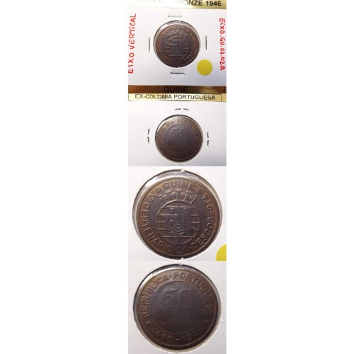 50 CENTAVOS BRONZE 1946 DA GUINÉ EIXO VERTICAL
