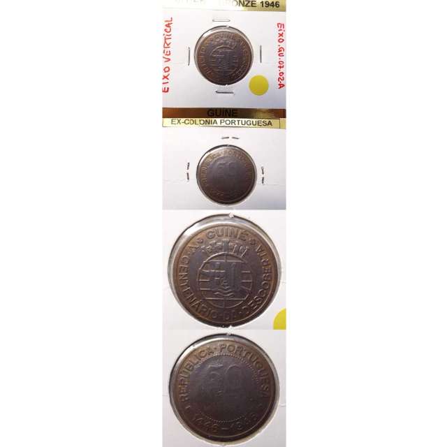 50 CENTAVOS BRONZE 1946 DA GUINÉ EIXO VERTICAL