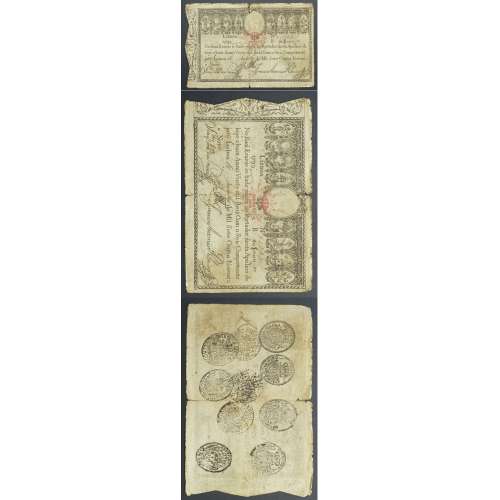 APÓLICE REAL ERÁRIO - 20$000 REIS 1799 - DATA IMPRESSA - COM CARIMBO DE D.PEDRO IV 1826 ( CIRCULADA )