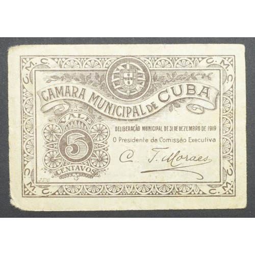CÉDULA CÂMARA MUNICIPAL DE CUBA - VALE 5 CENTAVOS (CIRCULADA )