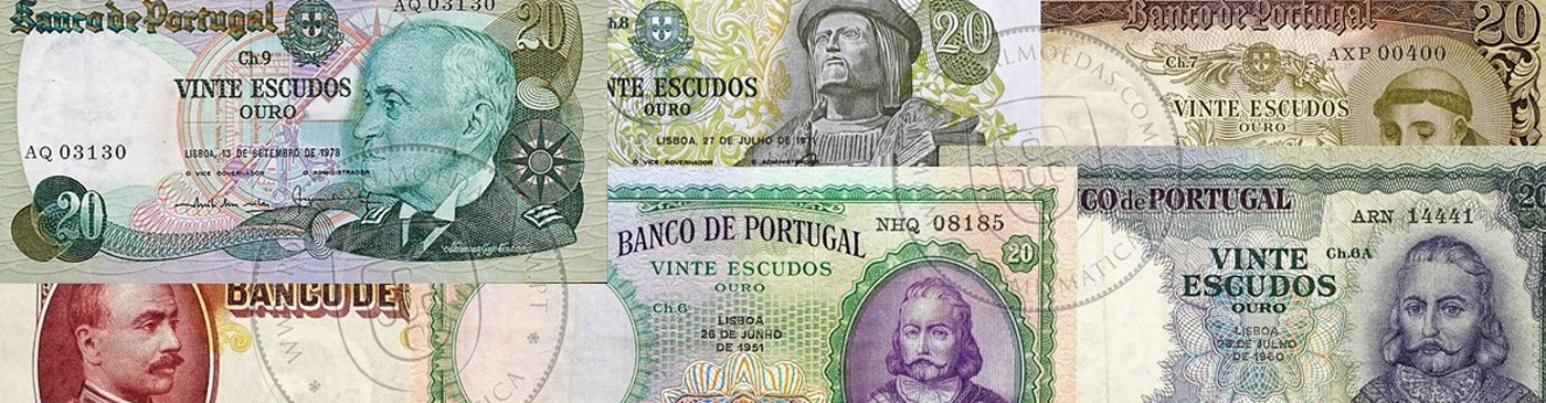 Portugal 20$00 Banknote – 20 Escudos Issues of the Bank of Portugal