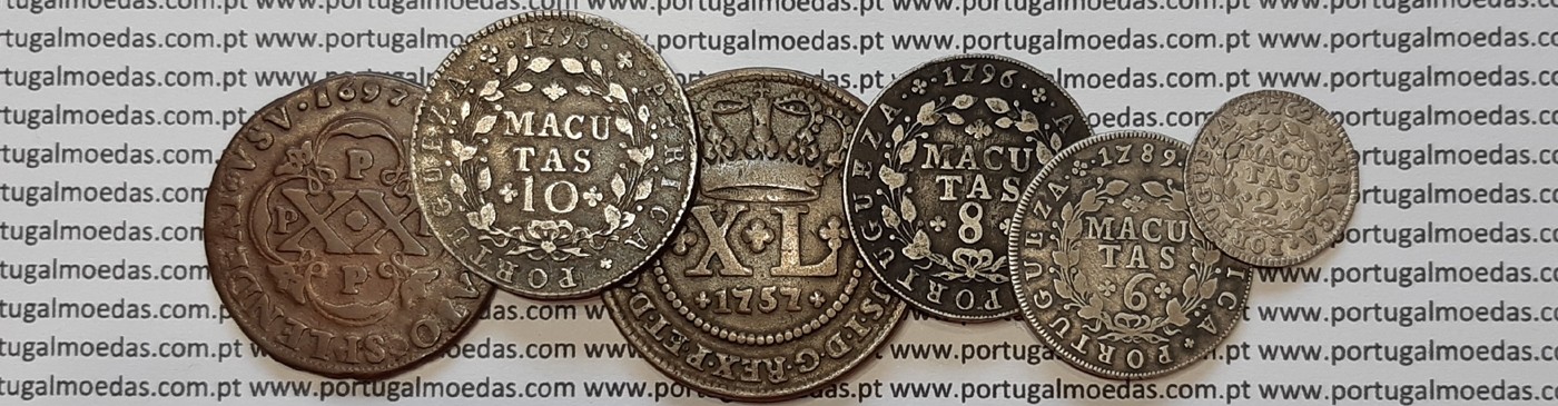 Angola Monarchy Coins – Macutas, Réis and Crowned Escutcheon Countermarks